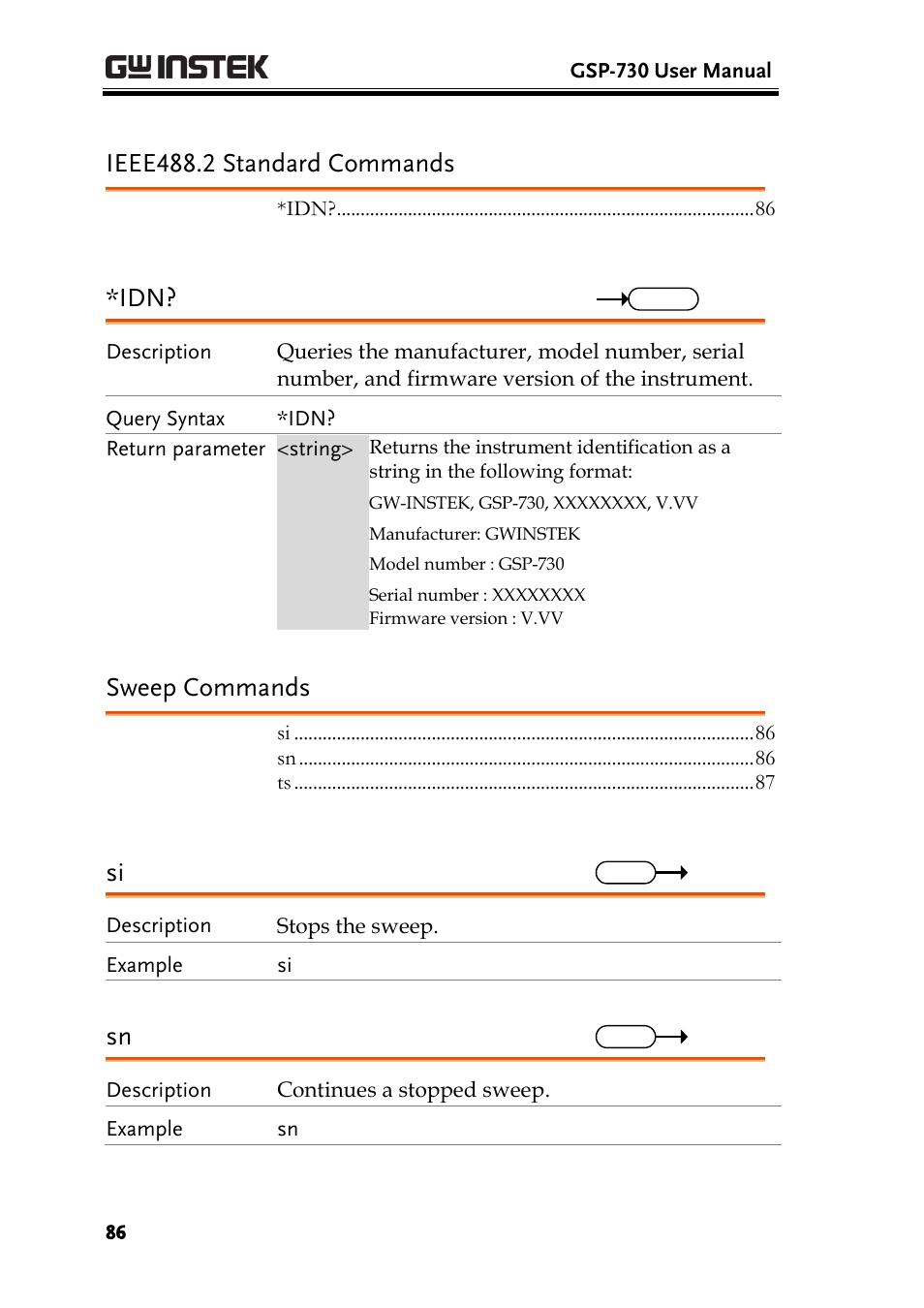 Ieee488.2 standard commands, Sweep commands | GW Instek GSP-730 User Manual User Manual | Page 88 / 114