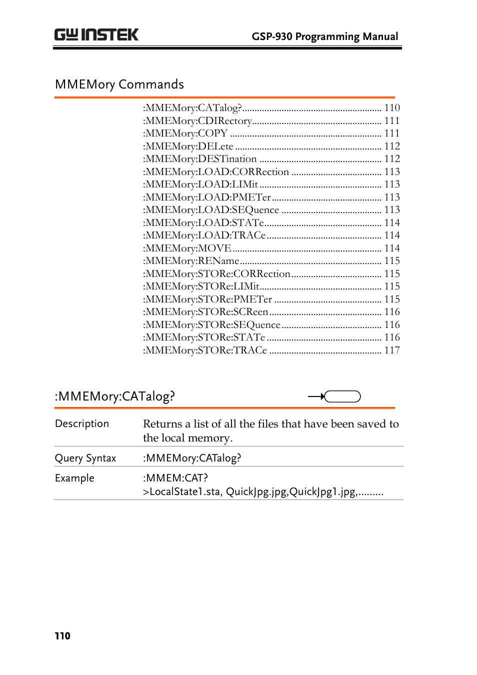 Mmemory commands | GW Instek GSP-930 Programming Manual User Manual | Page 112 / 195
