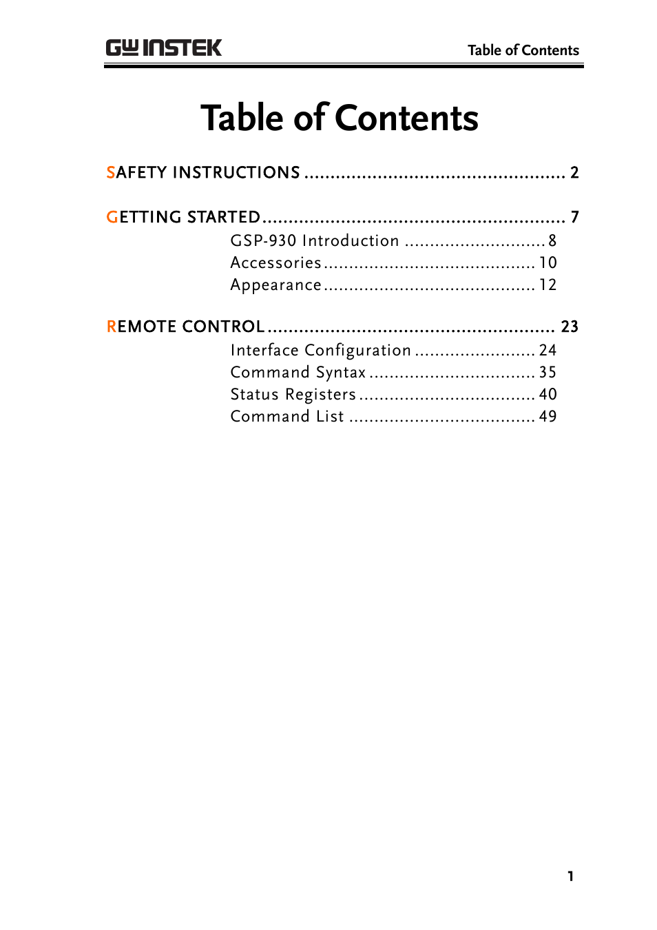 GW Instek GSP-930 Programming Manual User Manual | Page 3 / 195