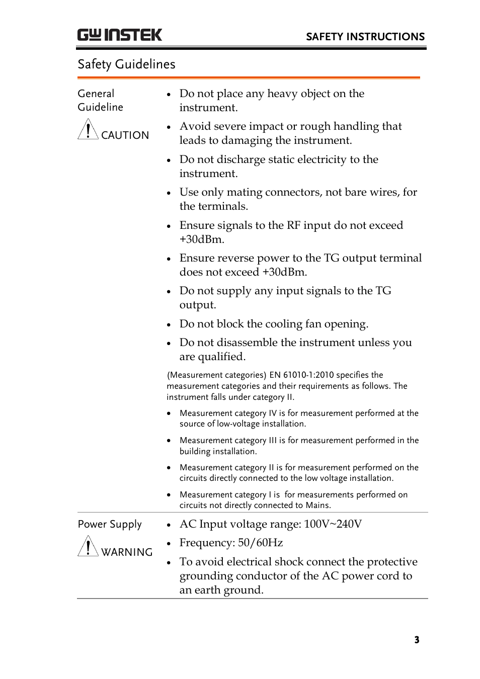 Safety guidelines | GW Instek GSP-930 Programming Manual User Manual | Page 5 / 195