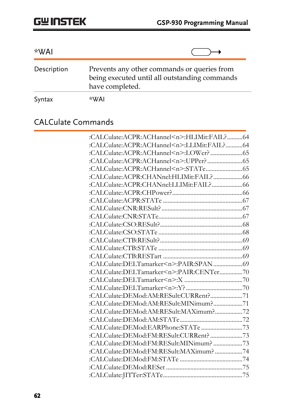 Calculate commands | GW Instek GSP-930 Programming Manual User Manual | Page 64 / 195