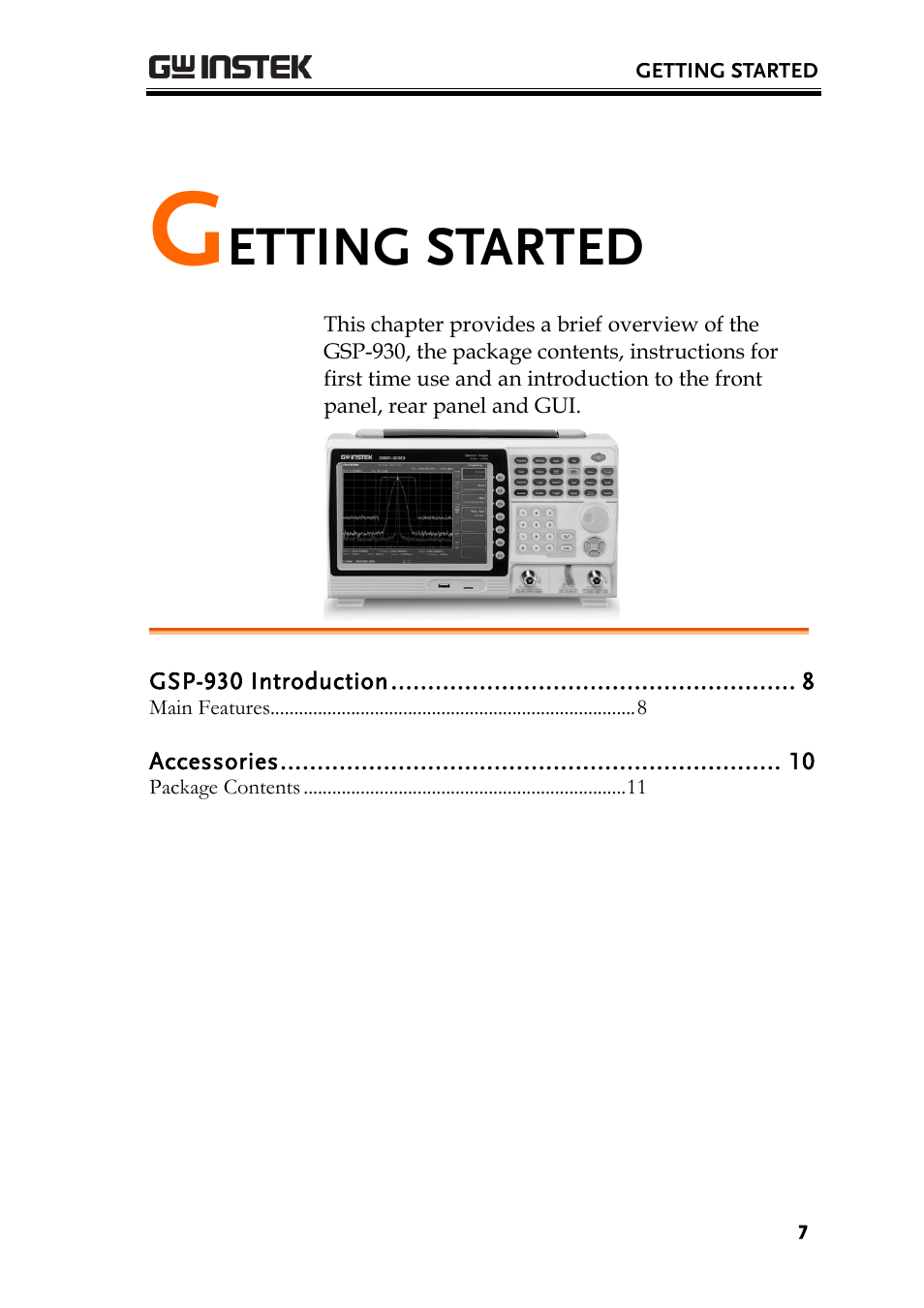 Getting started, Etting started | GW Instek GSP-930 Programming Manual User Manual | Page 9 / 195