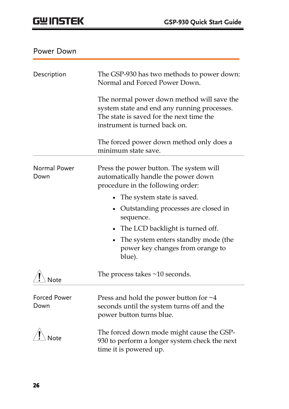 Power down | GW Instek GSP-930 Quick start guide User Manual | Page 28 / 59