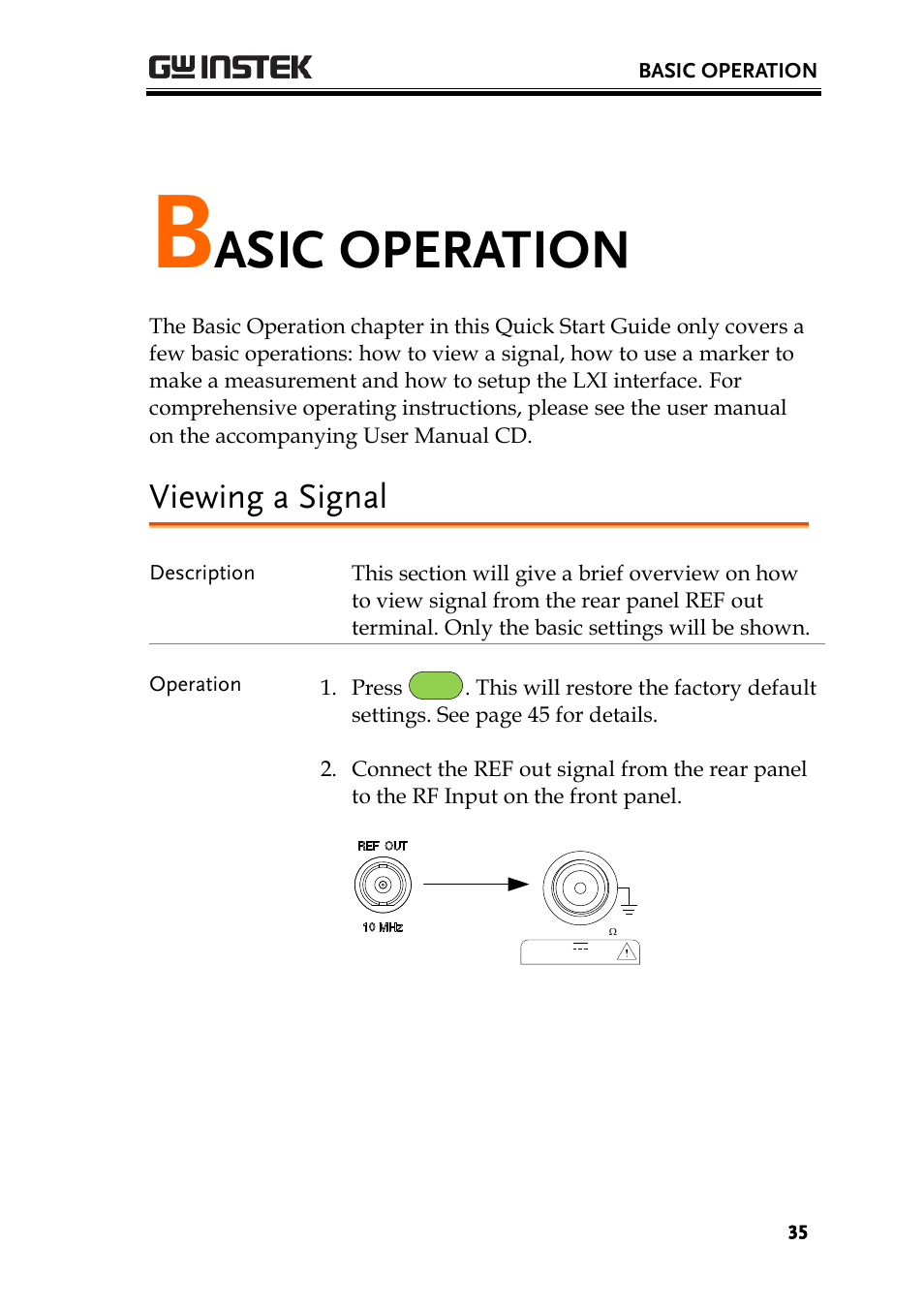 Basic operation, Viewing a signal, Asic operation | GW Instek GSP-930 Quick start guide User Manual | Page 37 / 59