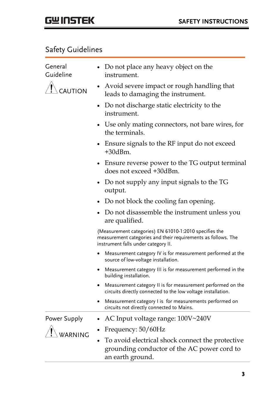 Safety guidelines | GW Instek GSP-930 Quick start guide User Manual | Page 5 / 59