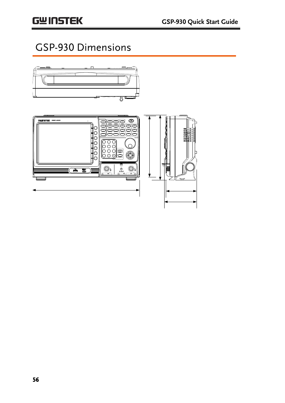 Gsp-930 dimensions, Gsp-930 quick start guide, Unit: mm | GW Instek GSP-930 Quick start guide User Manual | Page 58 / 59