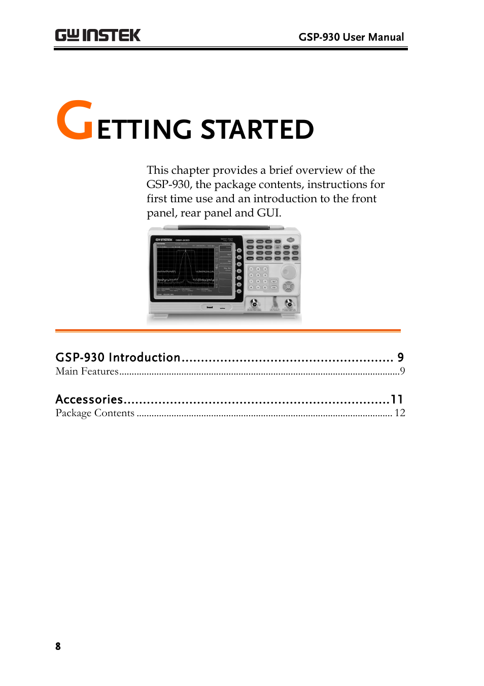 Getting started, Etting started | GW Instek GSP-930 User Manual User Manual | Page 10 / 255