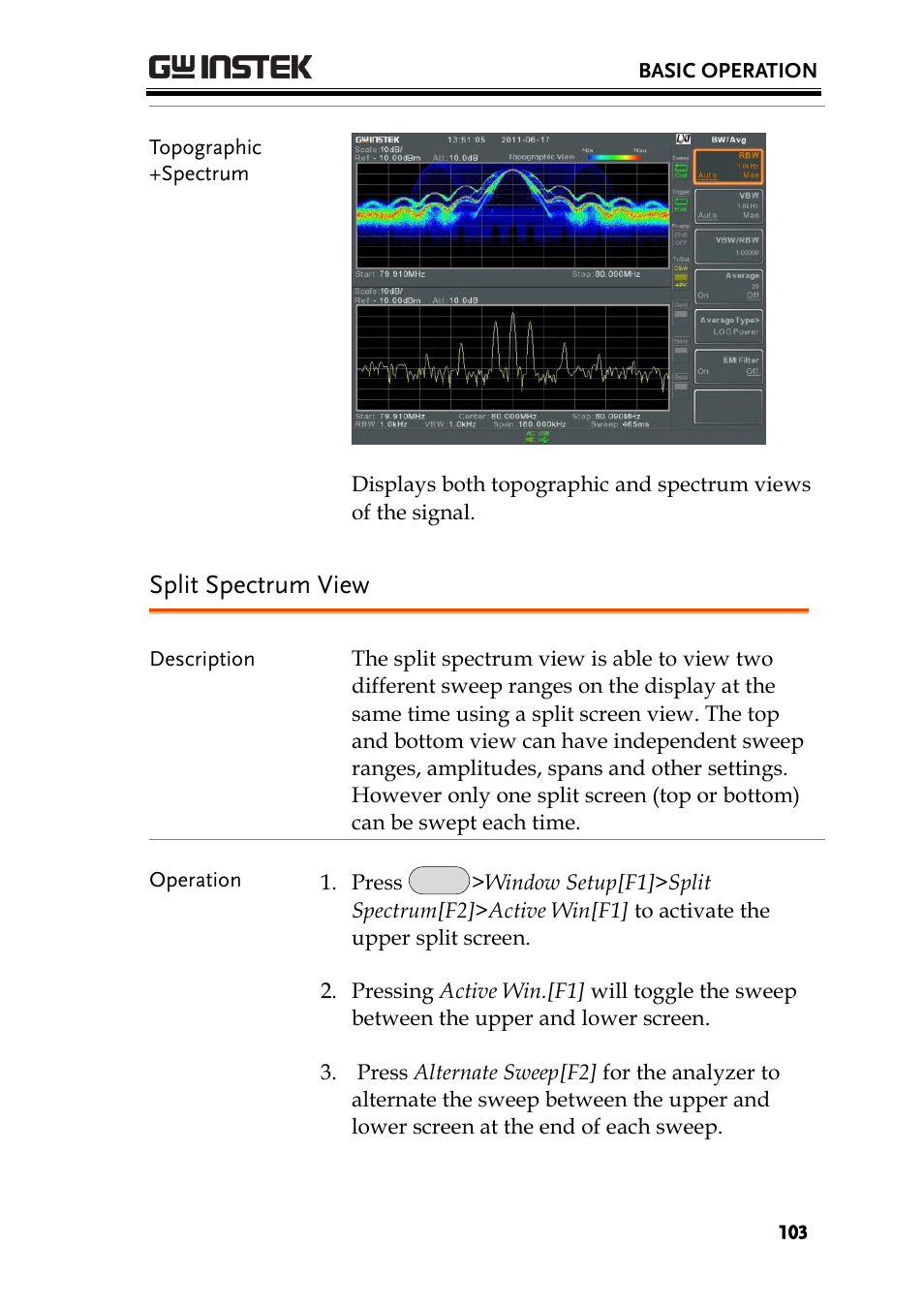 Split spectrum view | GW Instek GSP-930 User Manual User Manual | Page 105 / 255