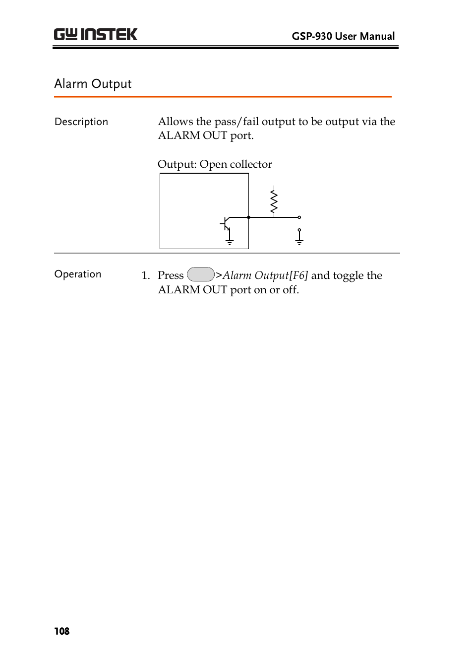 Alarm output | GW Instek GSP-930 User Manual User Manual | Page 110 / 255