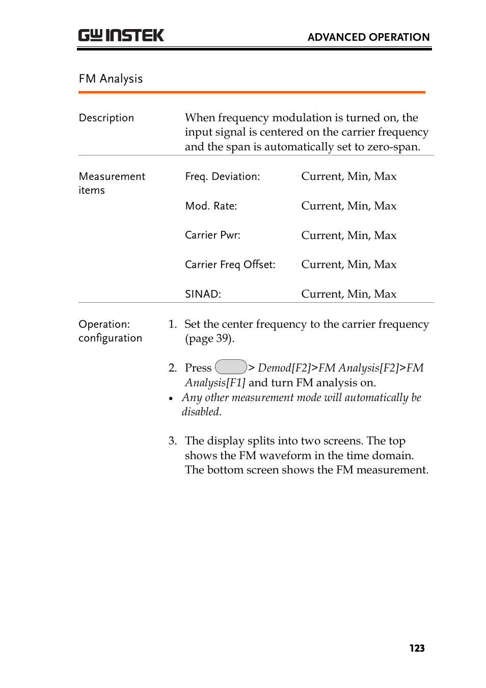 Fm analysis, Ge 123 | GW Instek GSP-930 User Manual User Manual | Page 125 / 255