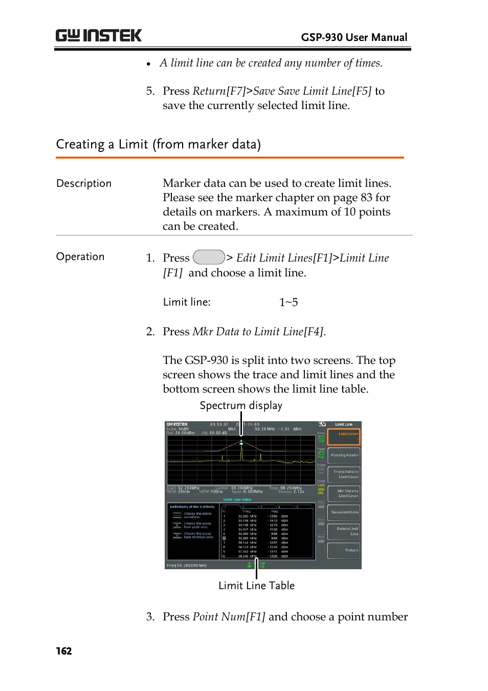 Creating a limit (from marker data), Ge 162 | GW Instek GSP-930 User Manual User Manual | Page 164 / 255