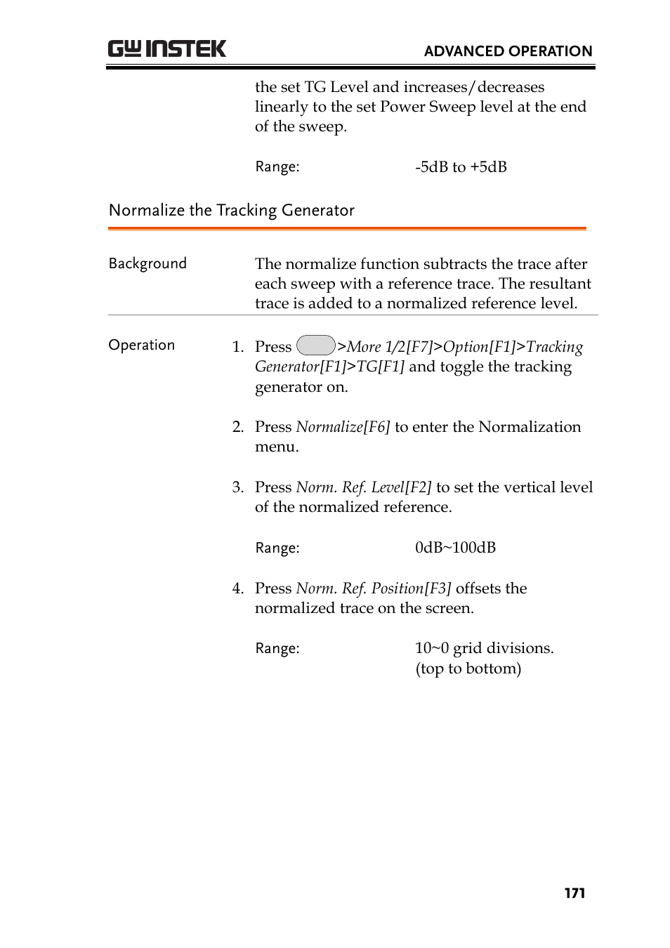 Normalize the tracking generator | GW Instek GSP-930 User Manual User Manual | Page 173 / 255