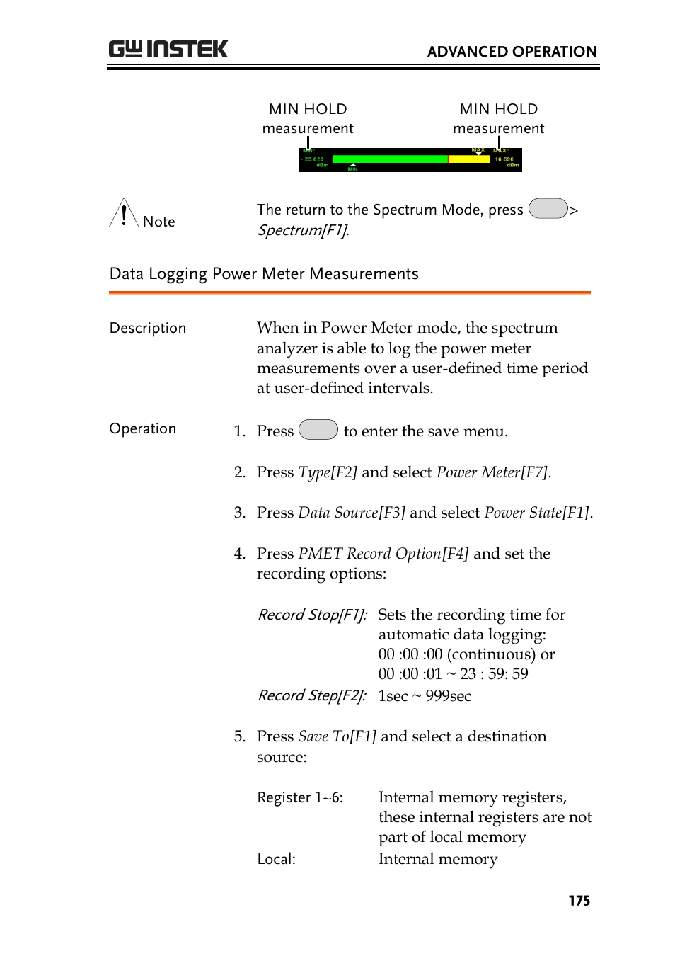 Data logging power meter measurements, Ge 175 | GW Instek GSP-930 User Manual User Manual | Page 177 / 255