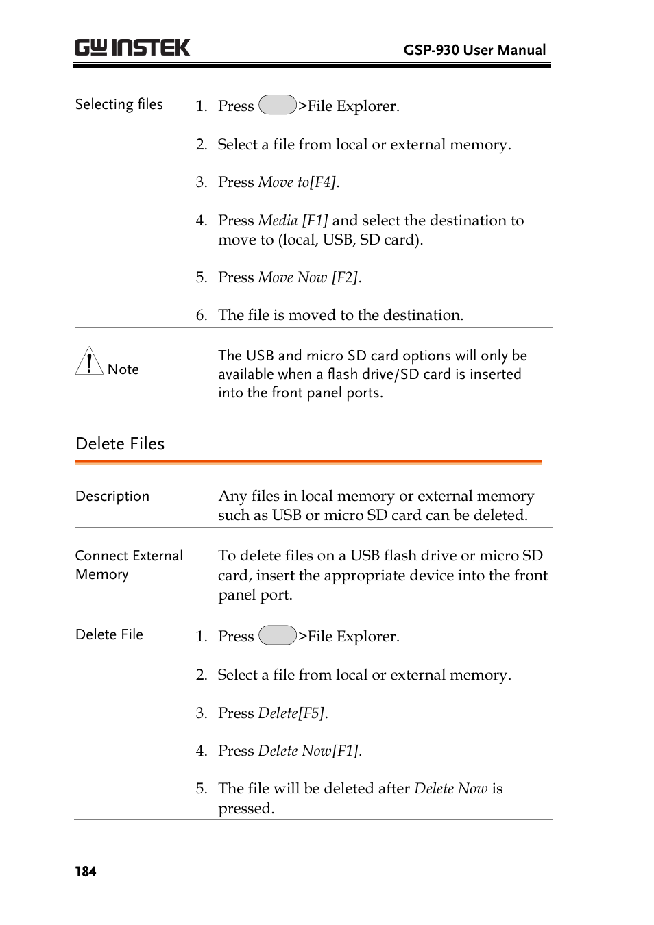 Delete files | GW Instek GSP-930 User Manual User Manual | Page 186 / 255