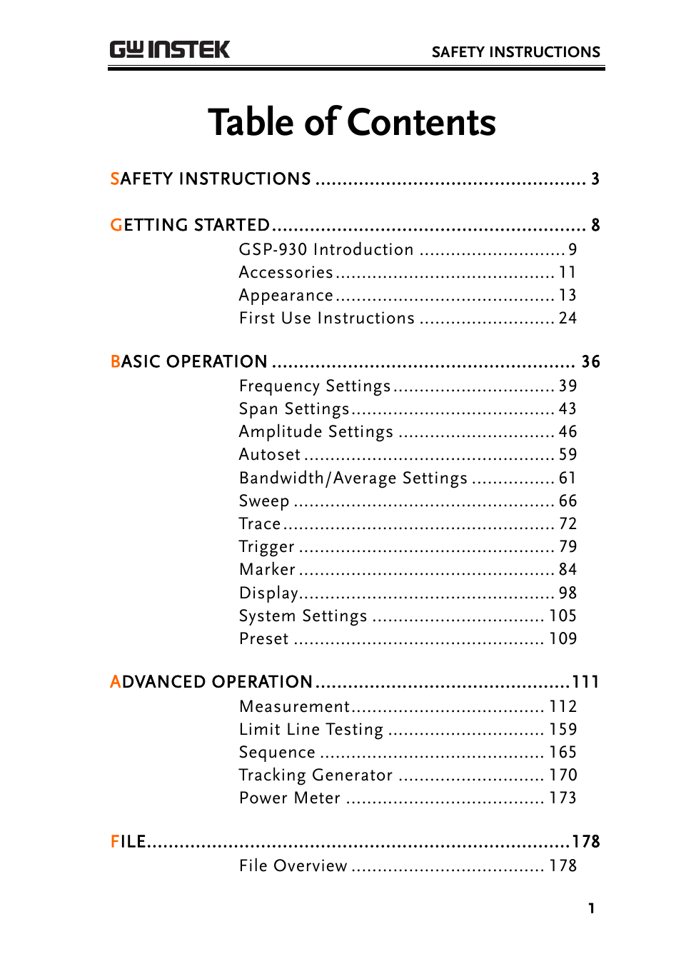 GW Instek GSP-930 User Manual User Manual | Page 3 / 255
