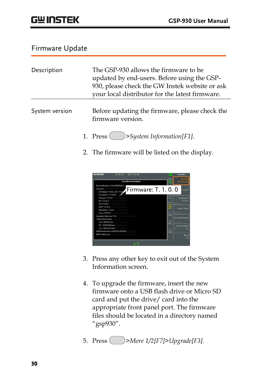 Firmware update | GW Instek GSP-930 User Manual User Manual | Page 32 / 255