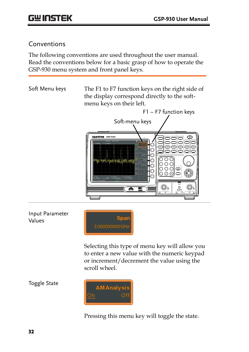 Conventions, Gsp-930 user manual | GW Instek GSP-930 User Manual User Manual | Page 34 / 255