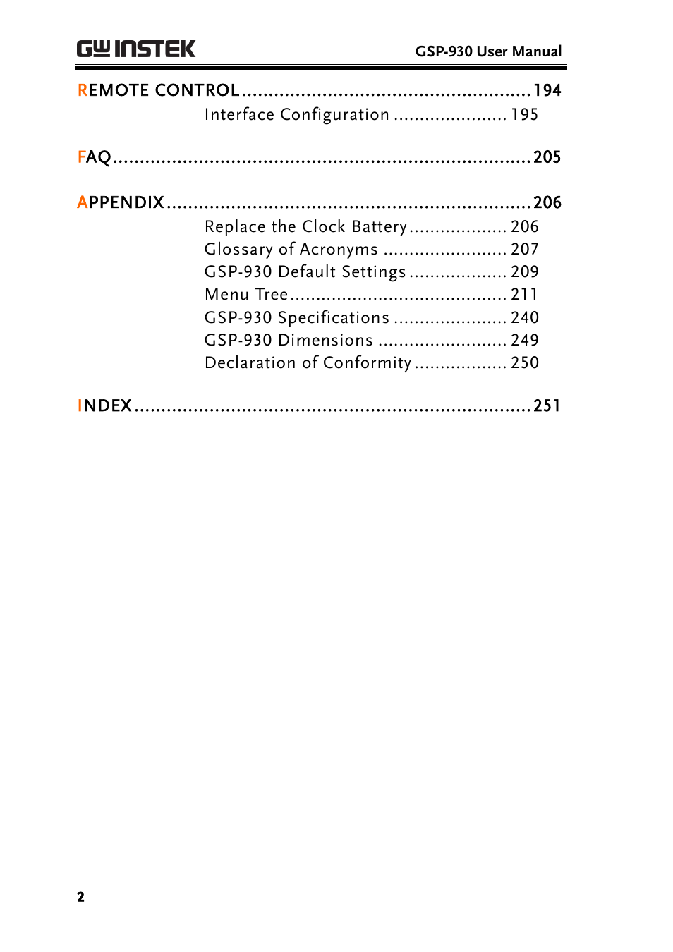 GW Instek GSP-930 User Manual User Manual | Page 4 / 255