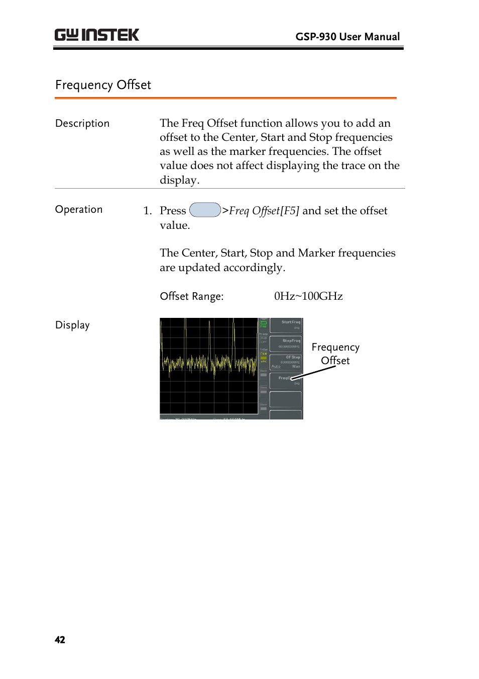 Frequency offset | GW Instek GSP-930 User Manual User Manual | Page 44 / 255
