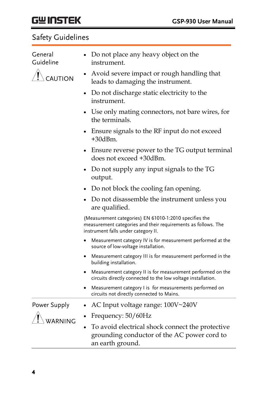 Safety guidelines | GW Instek GSP-930 User Manual User Manual | Page 6 / 255