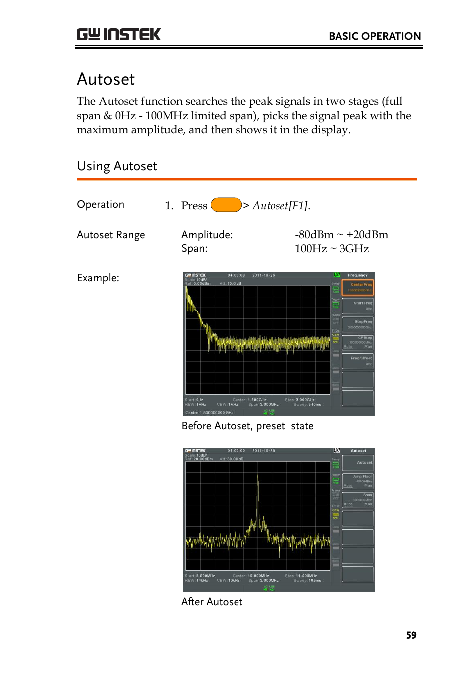 Autoset, Using autoset | GW Instek GSP-930 User Manual User Manual | Page 61 / 255