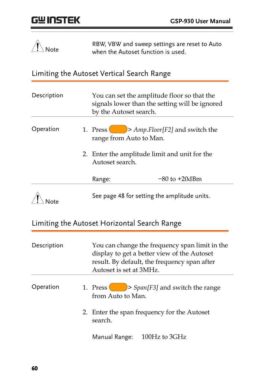 Limiting the autoset vertical search range, Limiting the autoset horizontal search range | GW Instek GSP-930 User Manual User Manual | Page 62 / 255