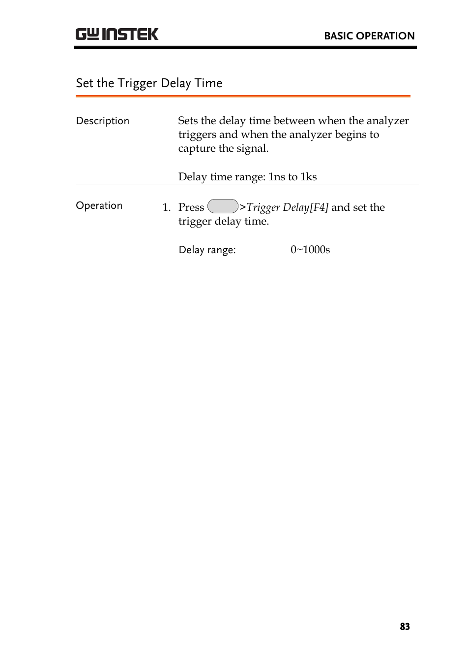 Set the trigger delay time, Ge 83 | GW Instek GSP-930 User Manual User Manual | Page 85 / 255