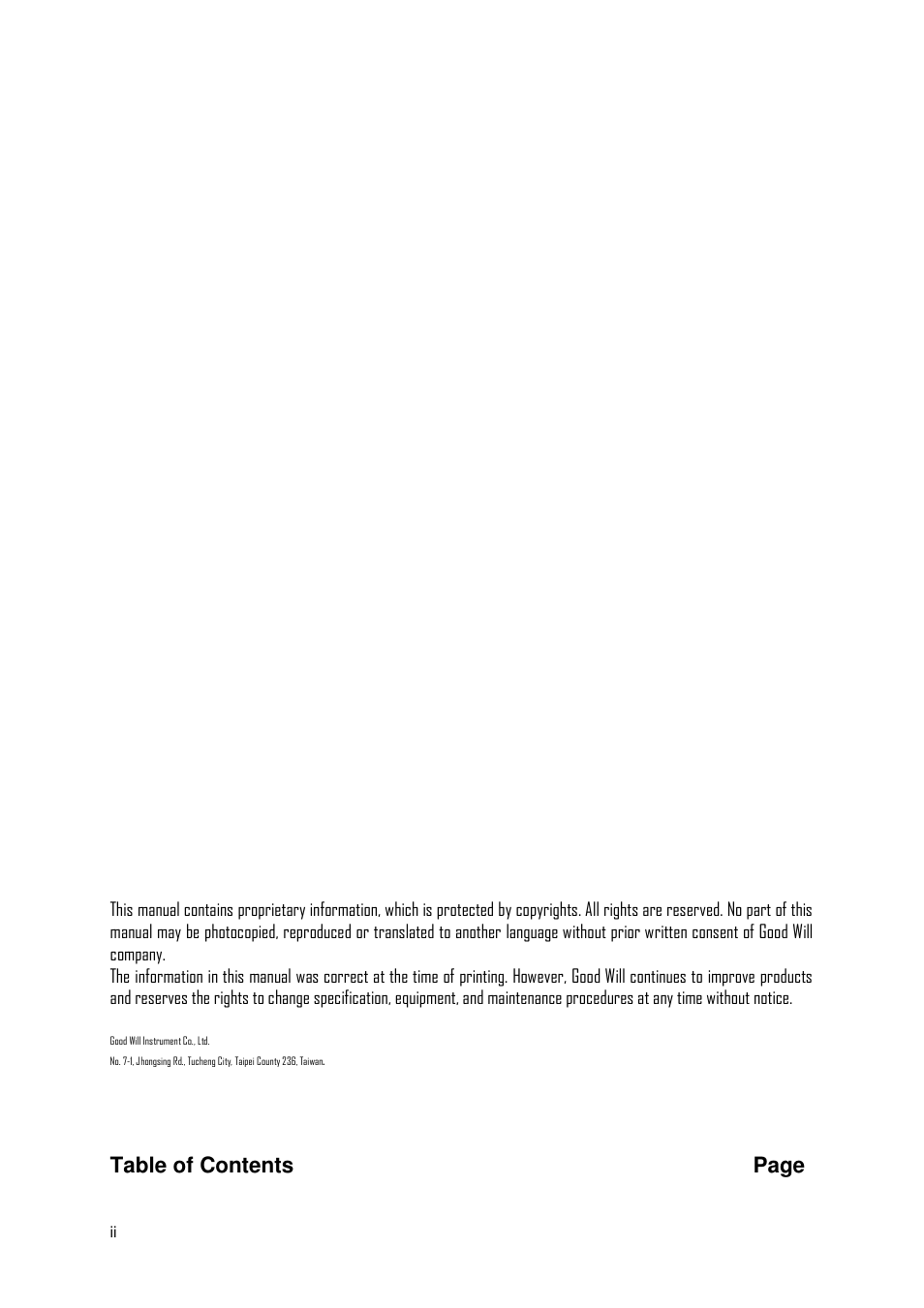 Table of contents page | GW Instek GFG-3015 User Manual | Page 2 / 55