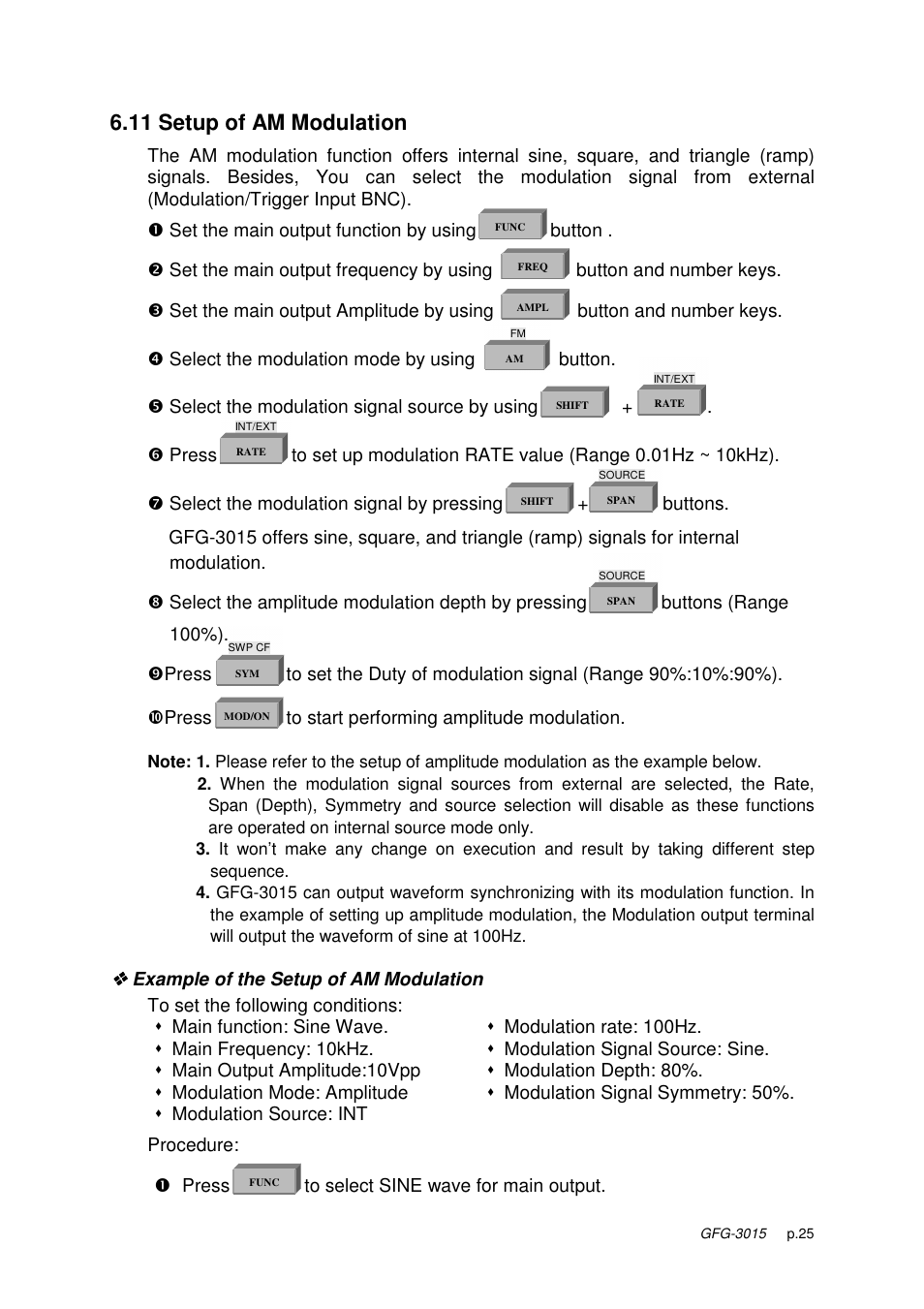 11 setup of am modulation | GW Instek GFG-3015 User Manual | Page 29 / 55