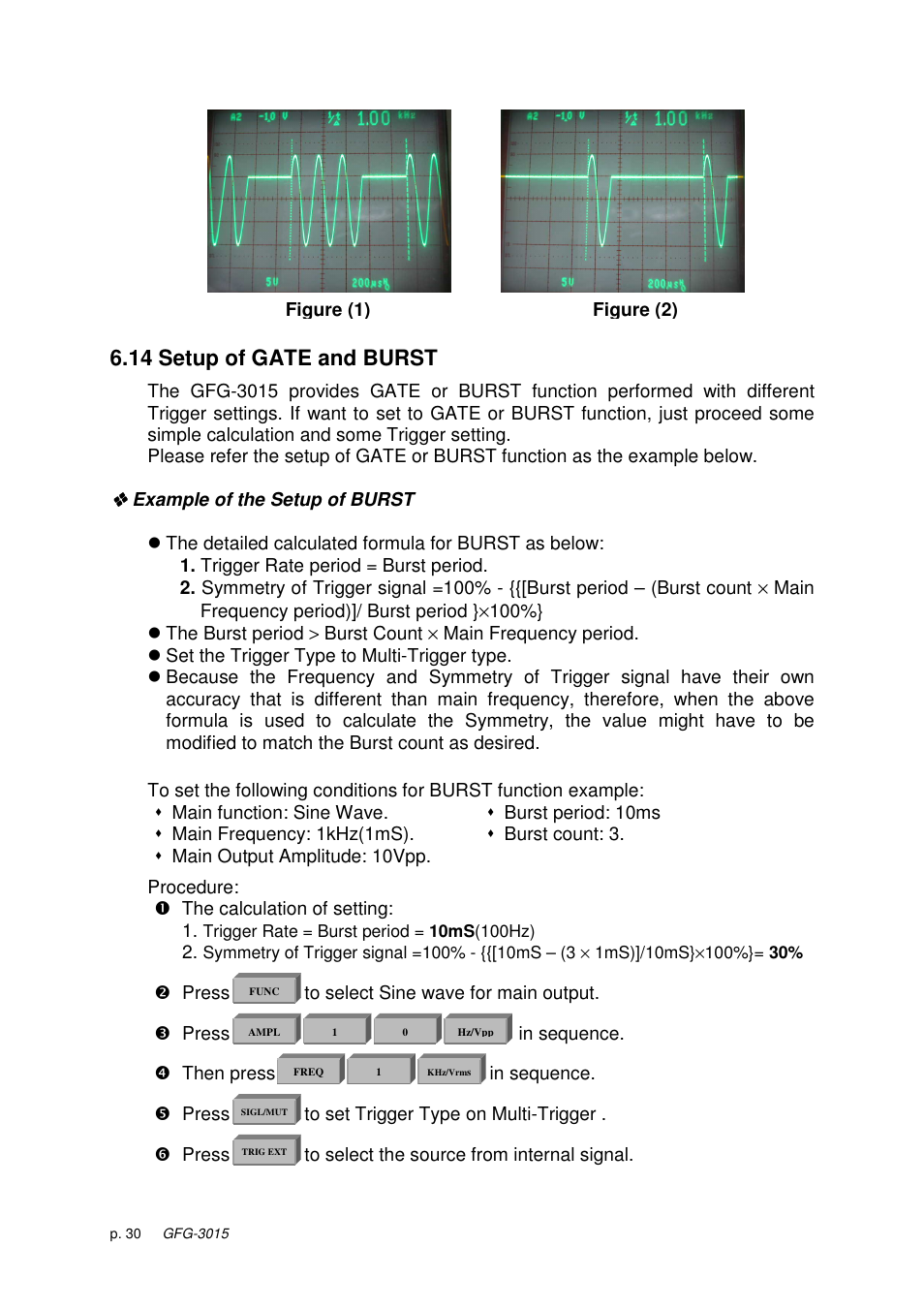 14 setup of gate and burst | GW Instek GFG-3015 User Manual | Page 34 / 55