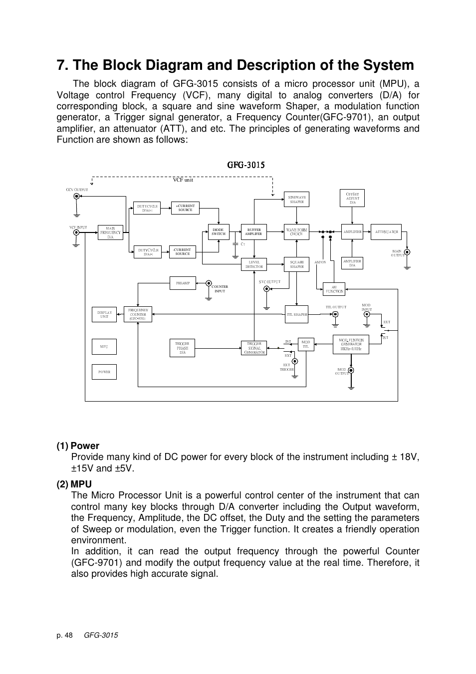 The block diagram and description of the system, Gfg-3015 | GW Instek GFG-3015 User Manual | Page 52 / 55