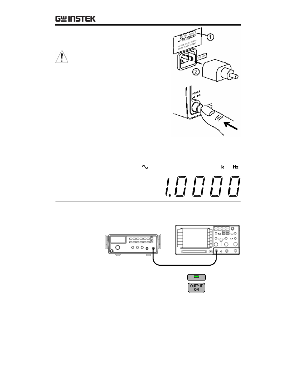 Power up, Functionality check | GW Instek SFG-1000 Series User Manual | Page 17 / 41