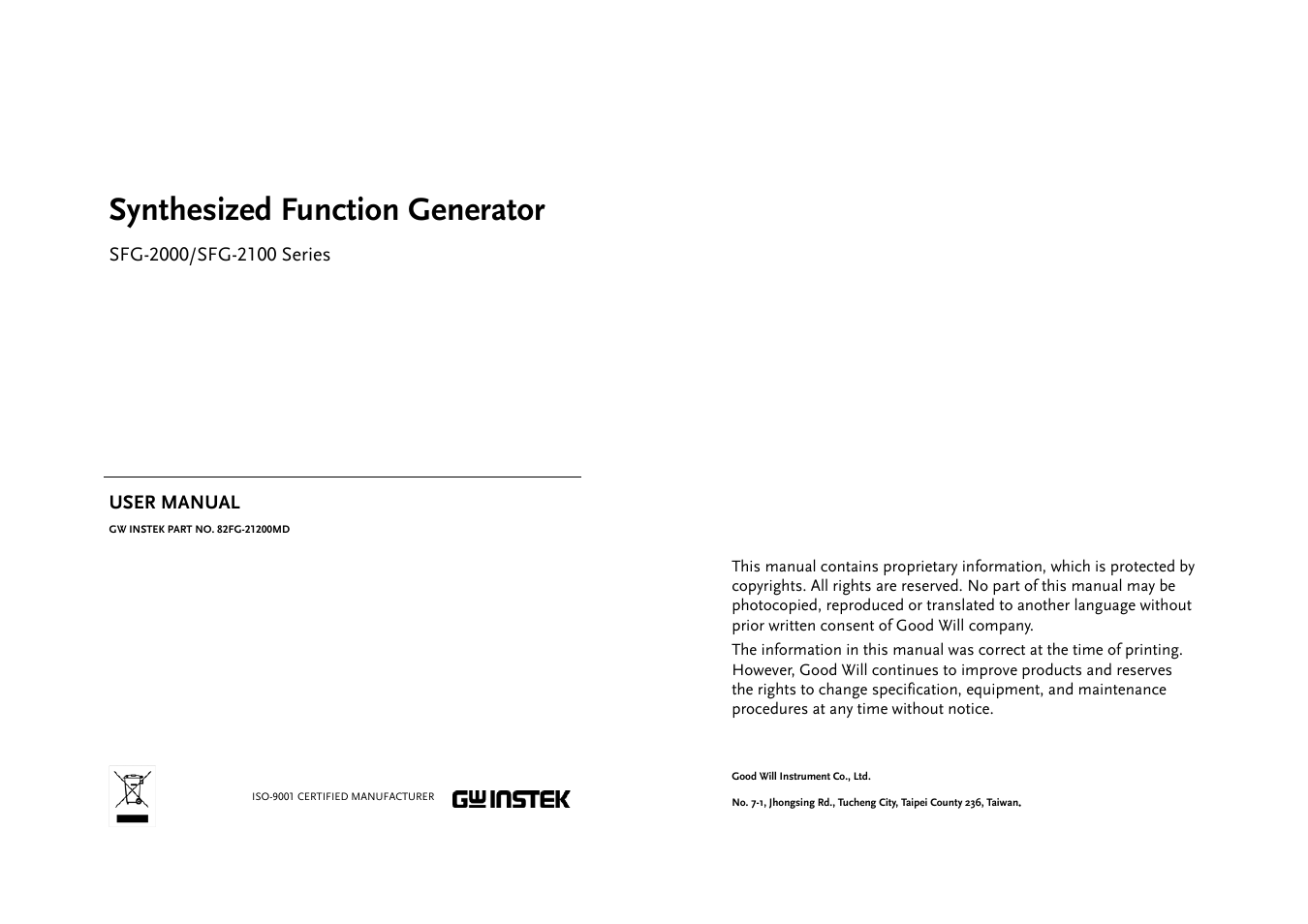 GW Instek SFG-2000 Series User Manual | 29 pages