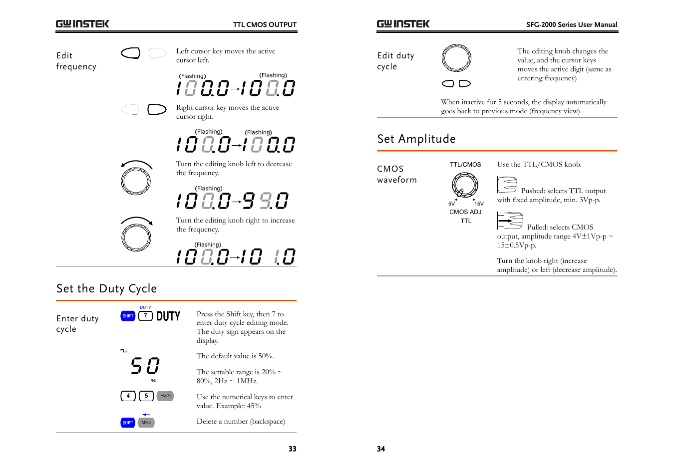 Set the duty cycle, Set amplitude | GW Instek SFG-2000 Series User Manual | Page 17 / 29