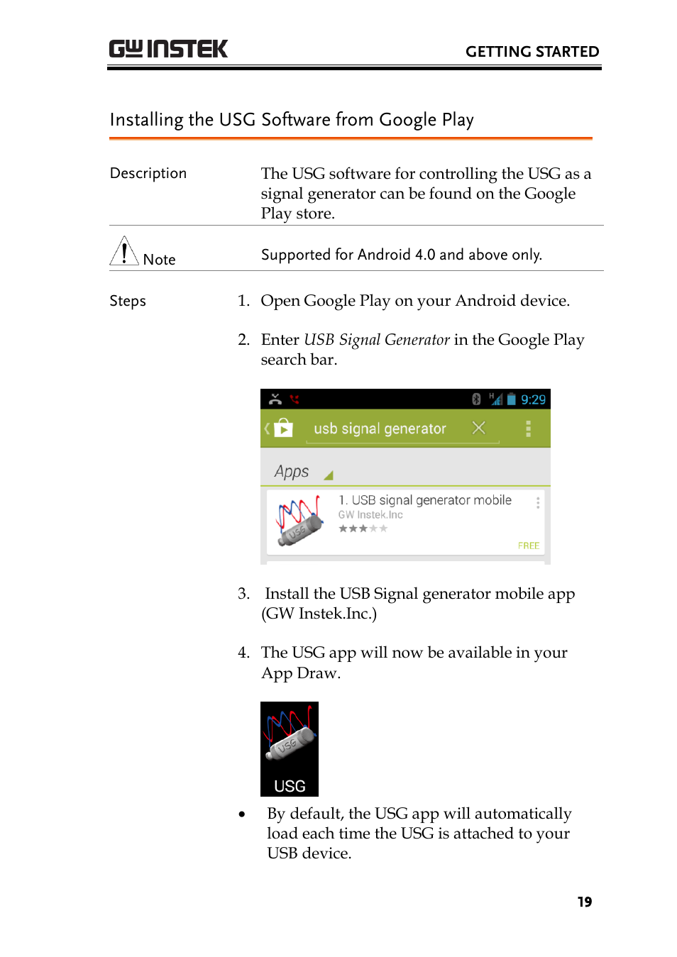 Installing the usg software from google play | GW Instek USG-Series User Manual User Manual | Page 21 / 51