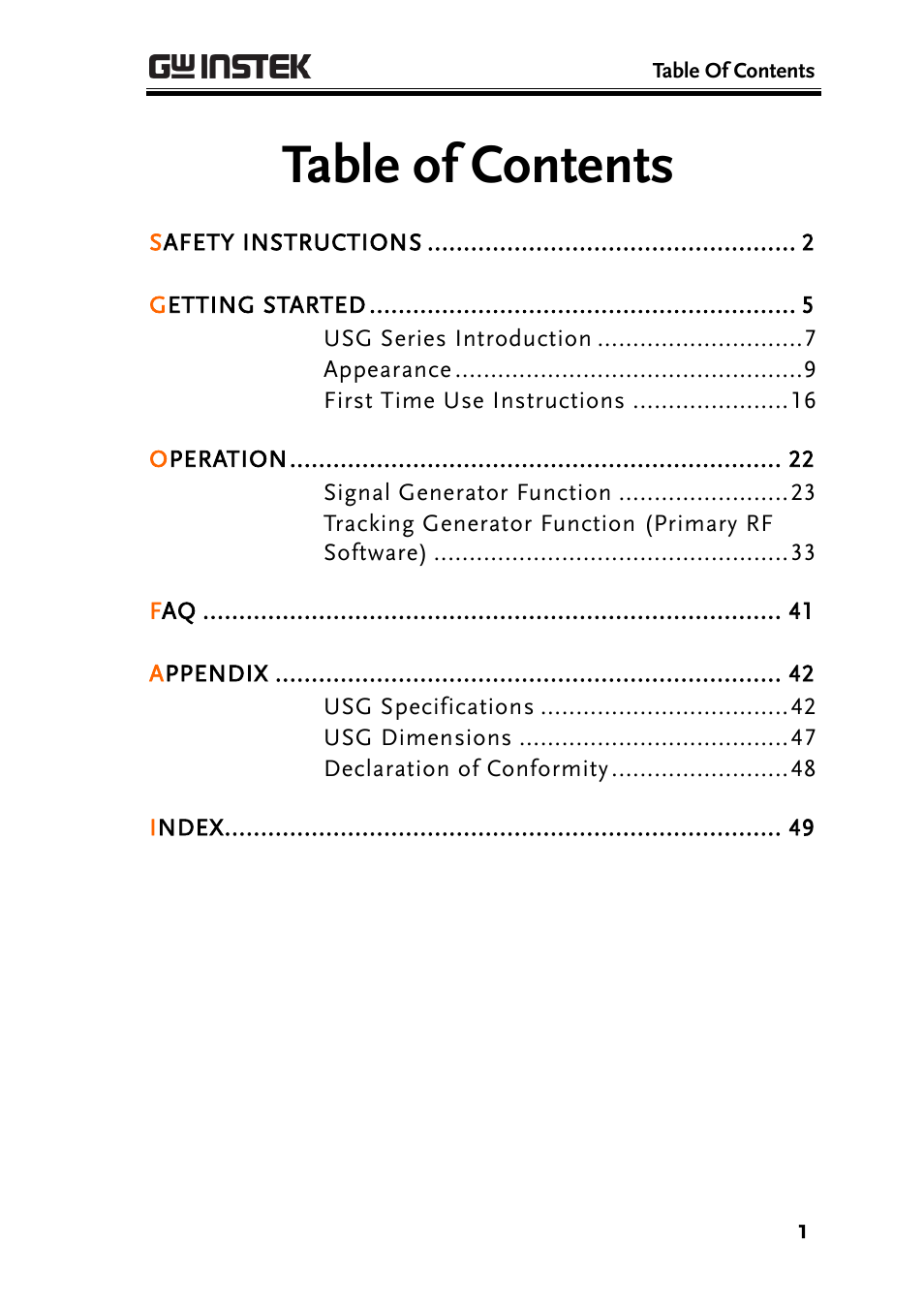 GW Instek USG-Series User Manual User Manual | Page 3 / 51