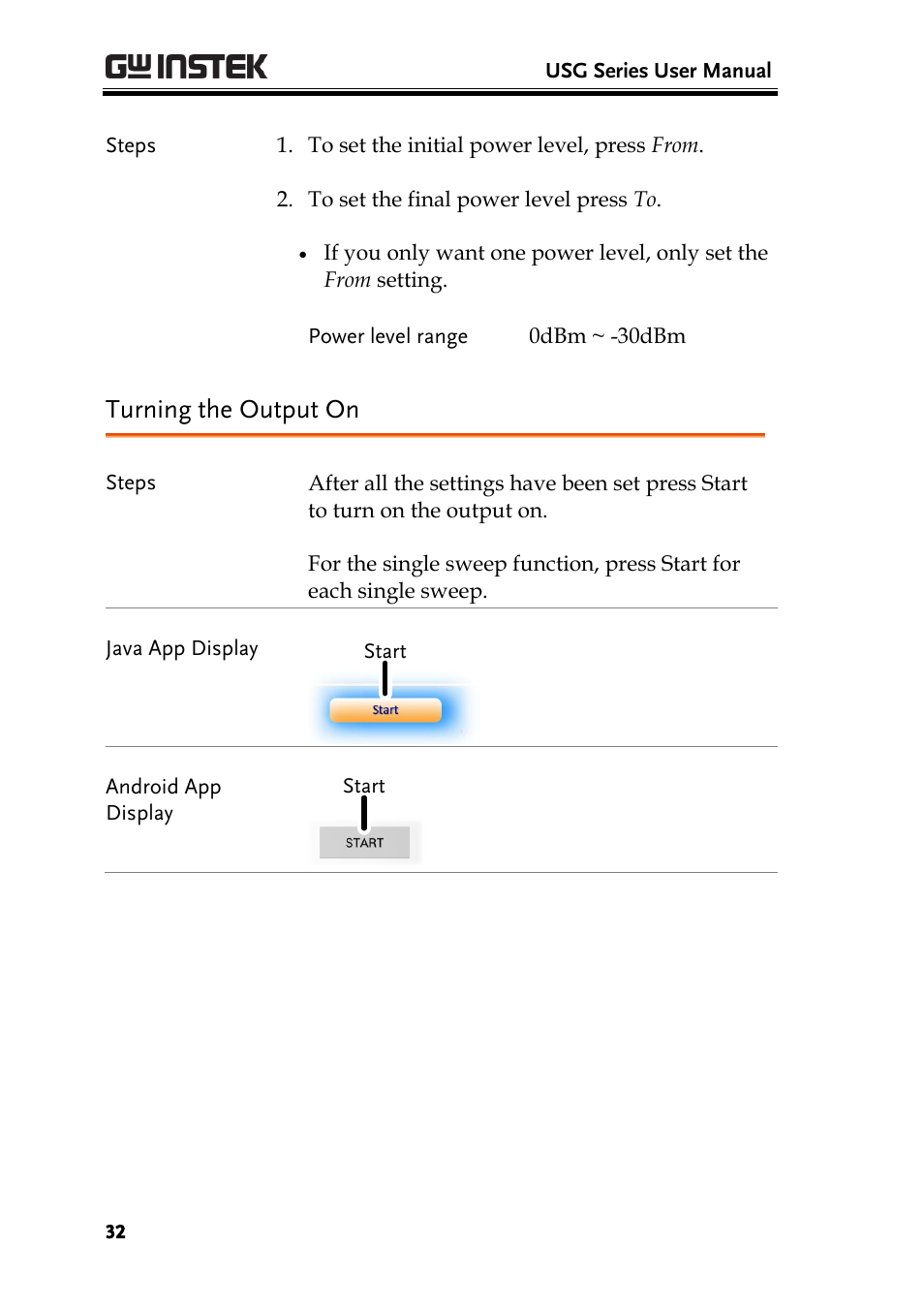 Turning the output on | GW Instek USG-Series User Manual User Manual | Page 34 / 51