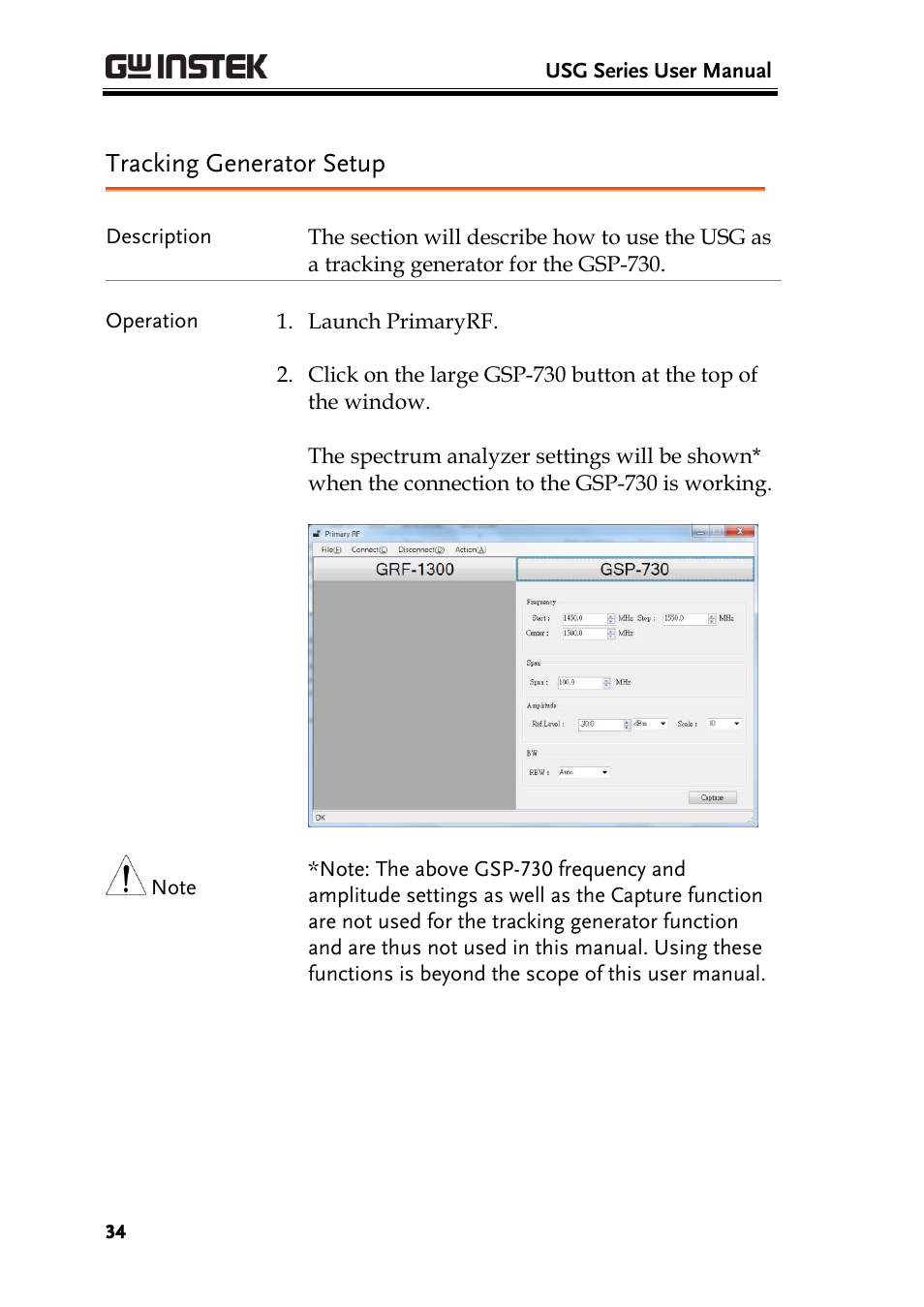 Tracking generator setup | GW Instek USG-Series User Manual User Manual | Page 36 / 51