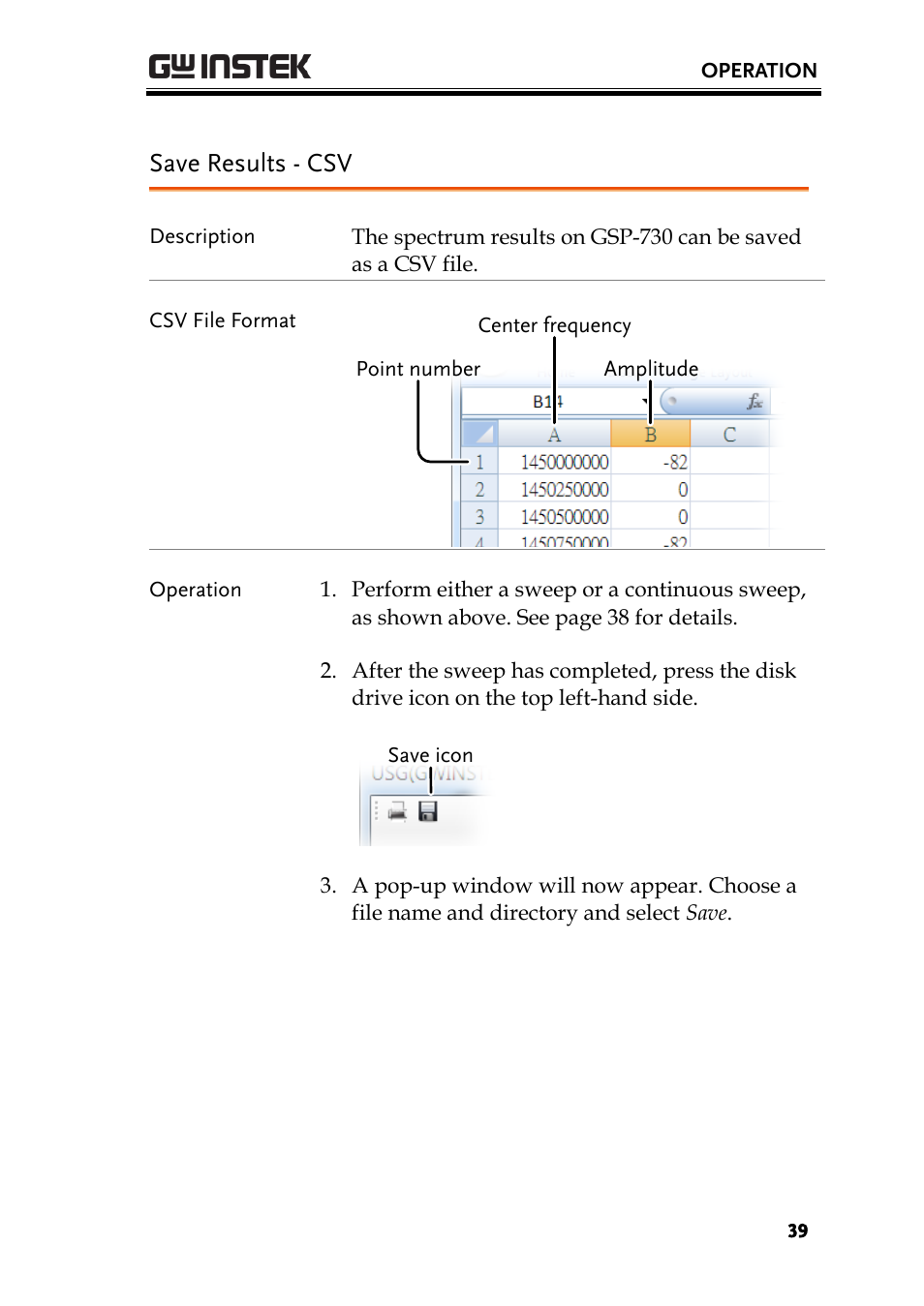 Save results - csv | GW Instek USG-Series User Manual User Manual | Page 41 / 51