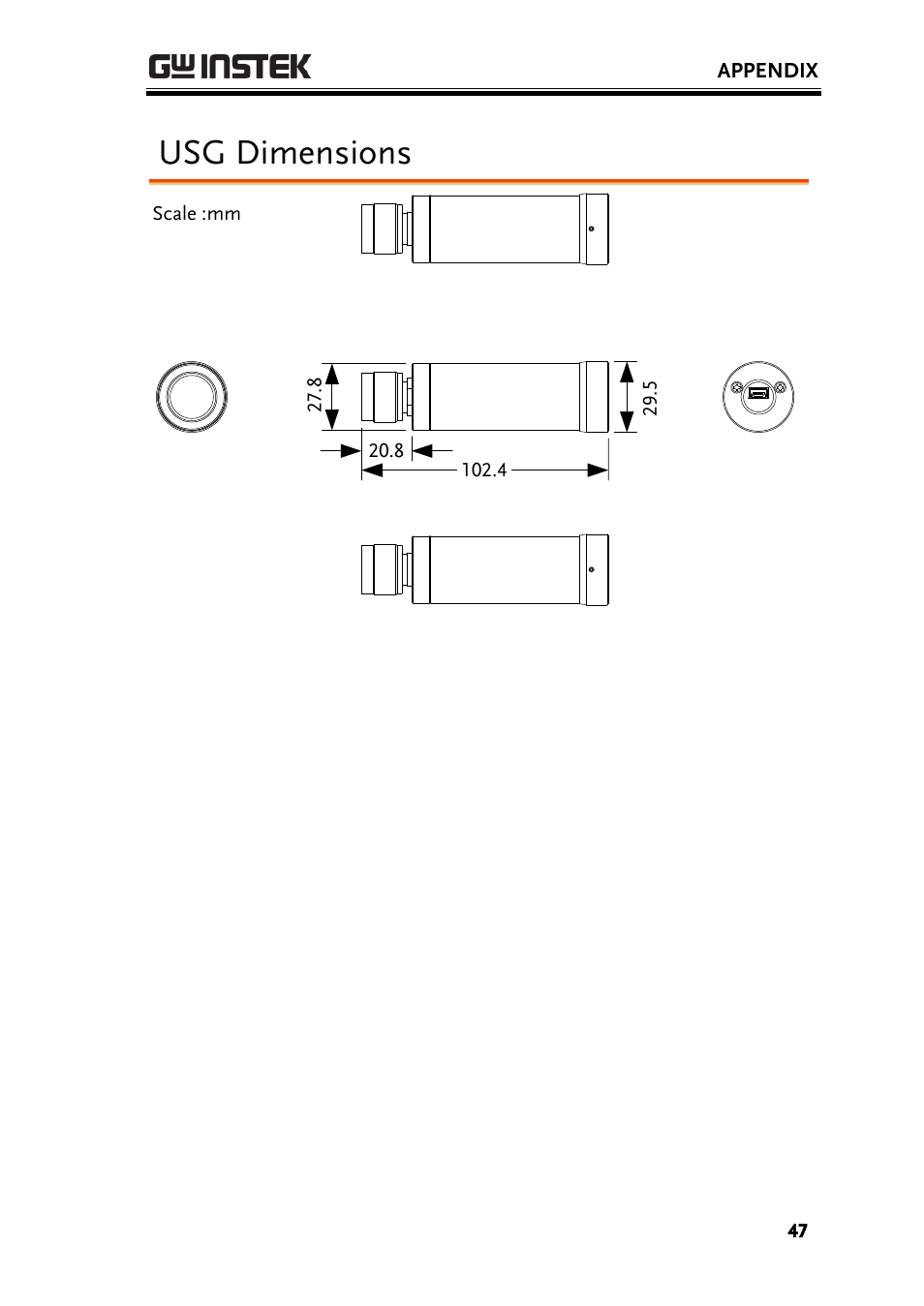 Usg dimensions | GW Instek USG-Series User Manual User Manual | Page 49 / 51