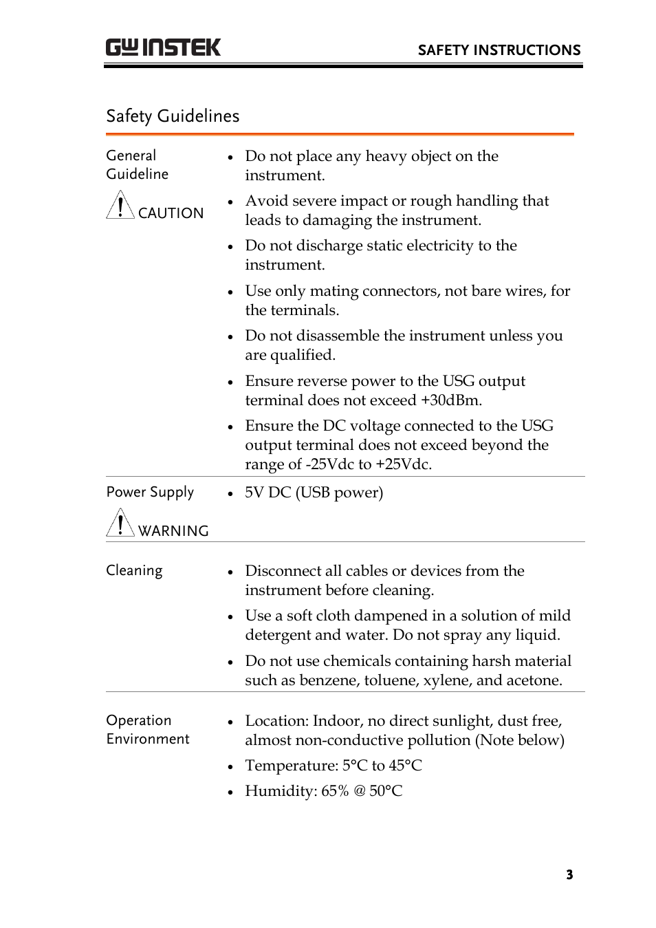 Safety guidelines | GW Instek USG-Series User Manual User Manual | Page 5 / 51