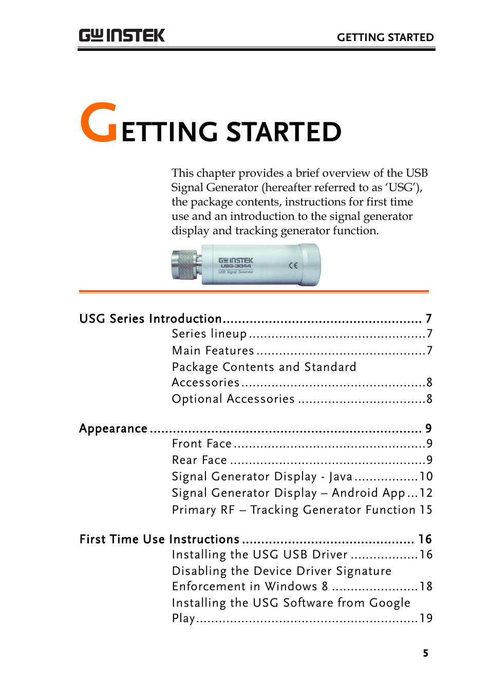 Getting started, Etting started | GW Instek USG-Series User Manual User Manual | Page 7 / 51