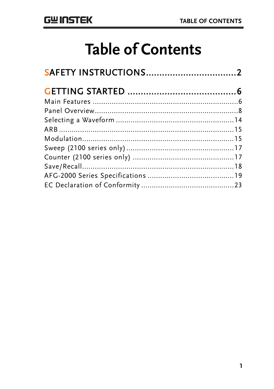 GW Instek AFG-2000 Quick Start Guide User Manual | Page 3 / 25