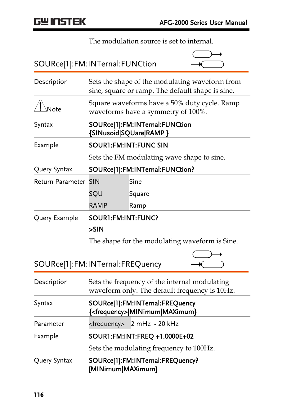 Source[1]:fm:internal:function, Source[1]:fm:internal:frequency | GW Instek AFG-2000 User Manual User Manual | Page 118 / 145