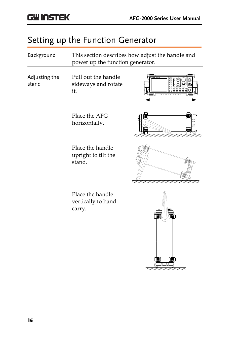 Setting up the function generator, Afg-2000 series user manual | GW Instek AFG-2000 User Manual User Manual | Page 18 / 145