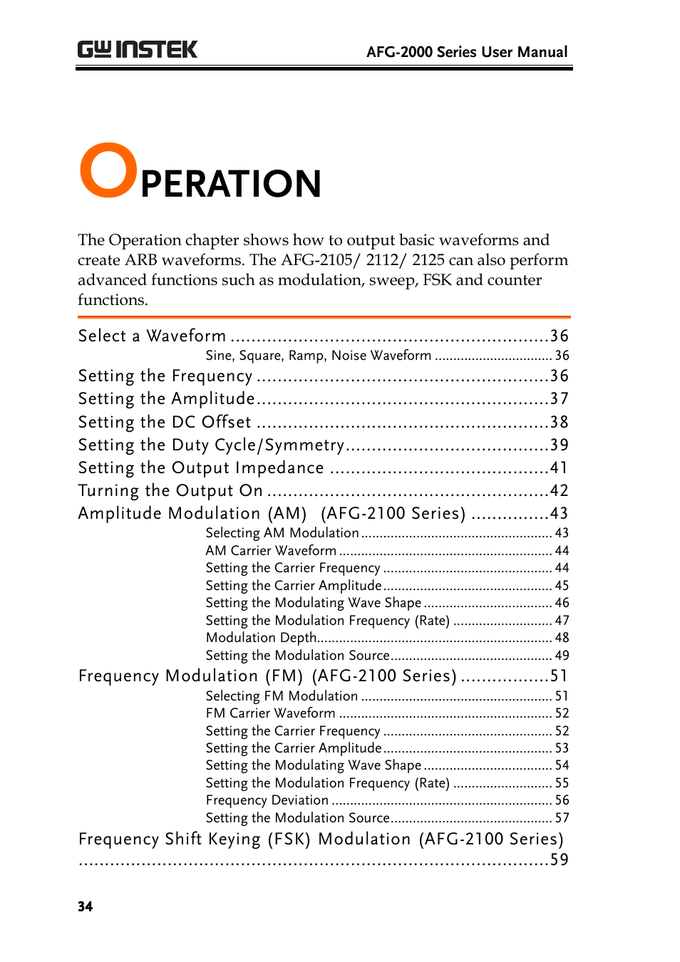Operation, Peration | GW Instek AFG-2000 User Manual User Manual | Page 36 / 145