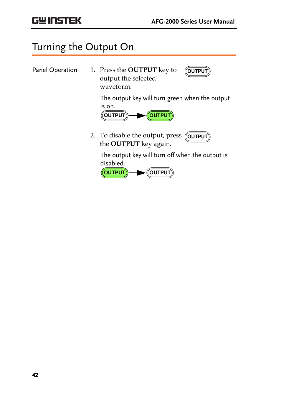 Turning the output on | GW Instek AFG-2000 User Manual User Manual | Page 44 / 145