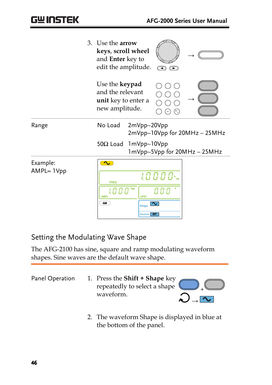Setting the modulating wave shape, Afg-2000 series user manual | GW Instek AFG-2000 User Manual User Manual | Page 48 / 145