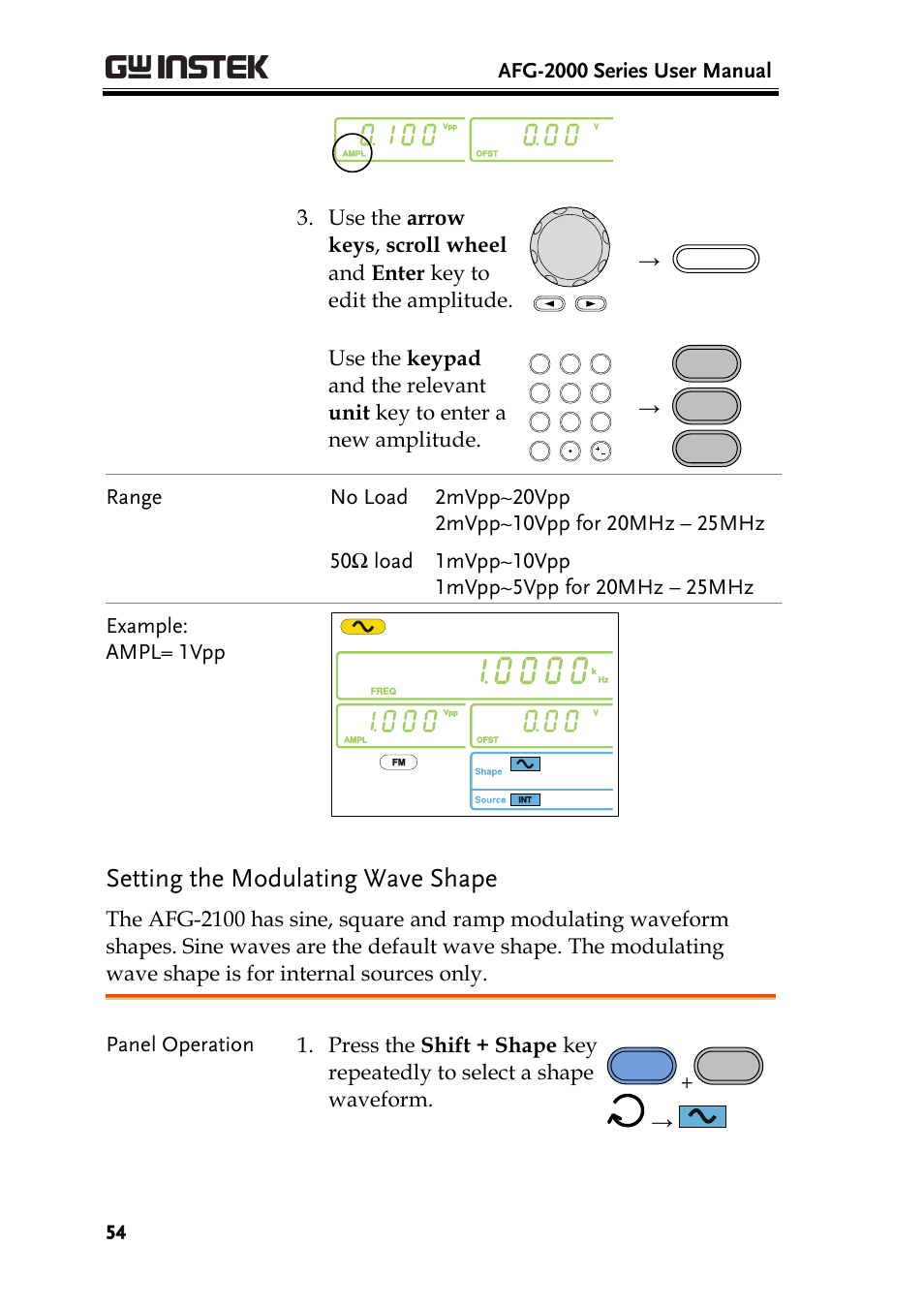 Setting the modulating wave shape, Afg-2000 series user manual | GW Instek AFG-2000 User Manual User Manual | Page 56 / 145