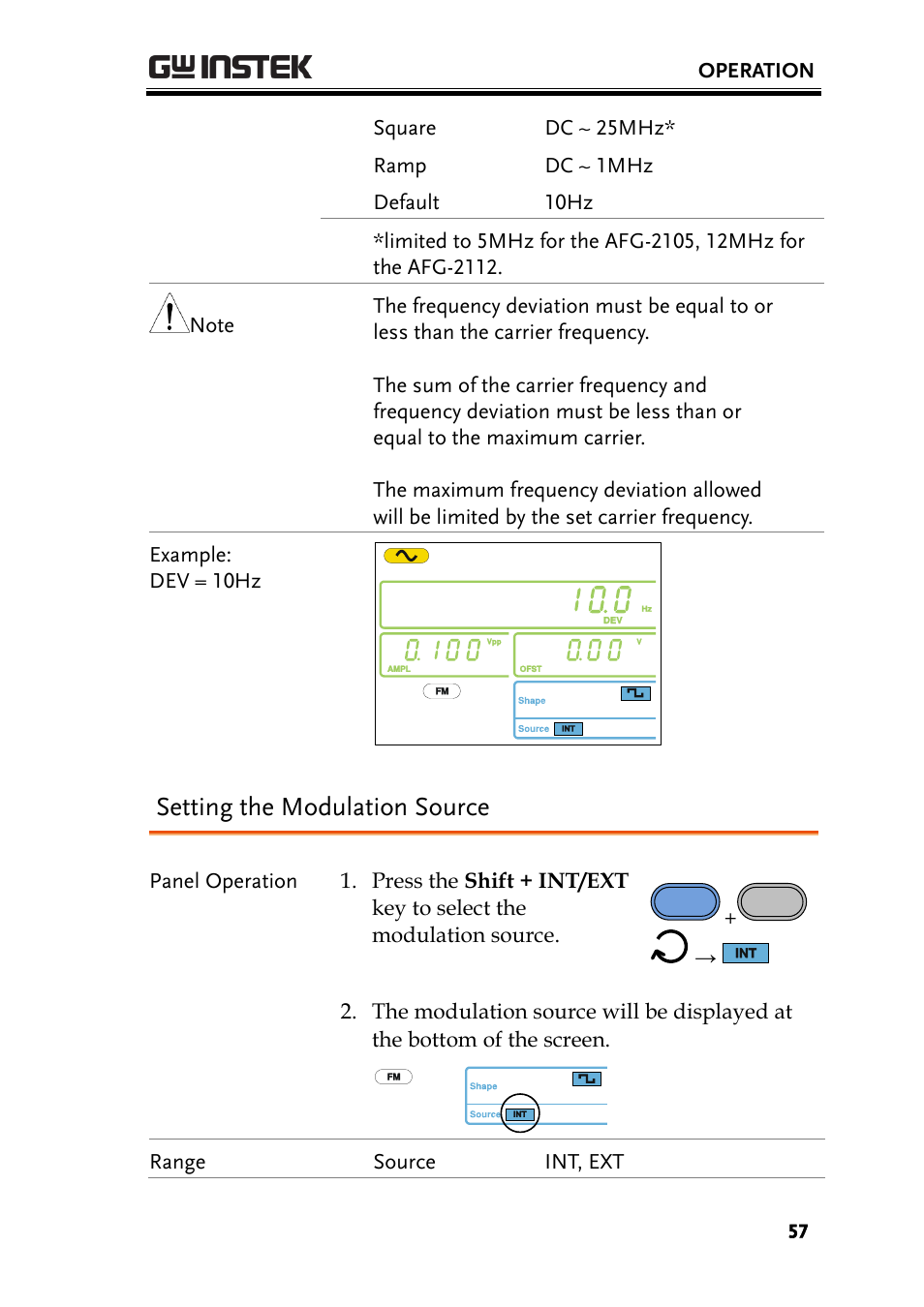 Setting the modulation source | GW Instek AFG-2000 User Manual User Manual | Page 59 / 145